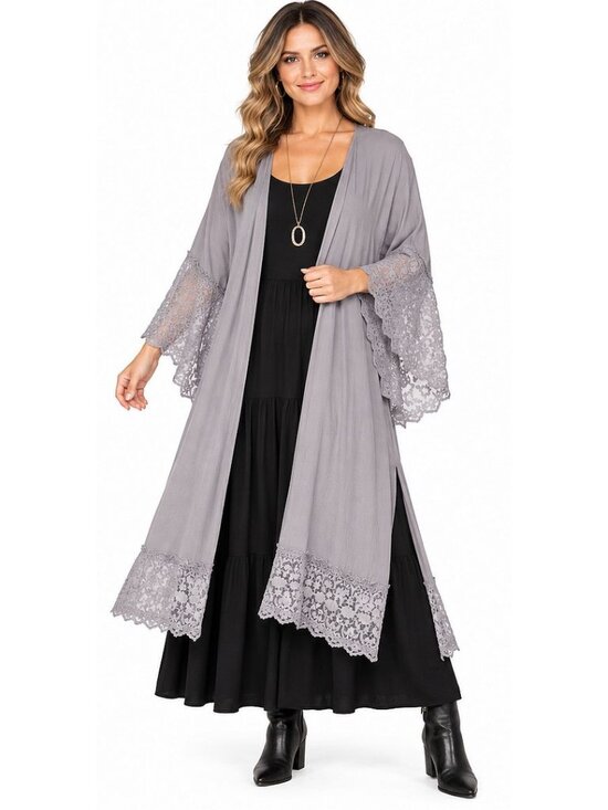 Gigio Jackets & Blazers - New Gigio S 4 6 8 Gray Open Embroidered Fairy Duster Jacket Lace Dolman Sleeves